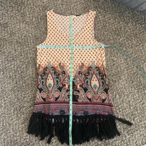 Entro Small Sleeveless Paisley Tassles Fringe Tank Top Tunic Boho Western Rodeo - Picture 7 of 8